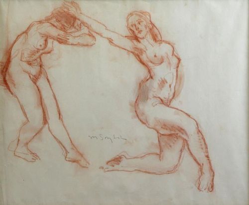 SOYER, Moses. Sanguine on Paper. Dancing Nude