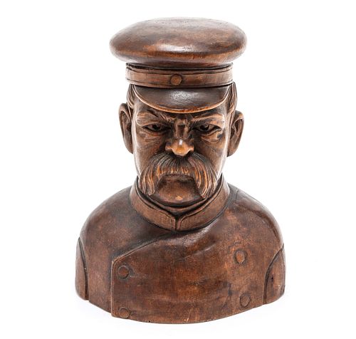 Carved Wooden Bust of Sailor Figural Inkwell