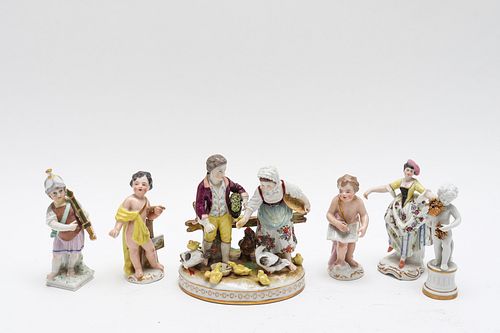 Group Of Paint Decorated Porcelain Figurines, 6