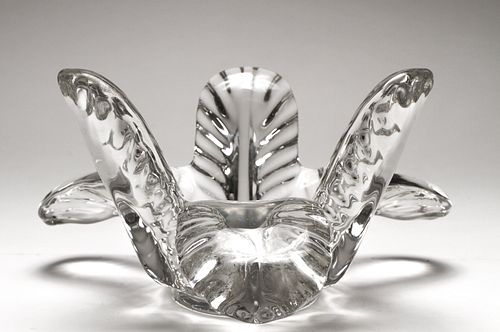 Mid-Century Art Vannes France Crystal "Leaf" Bowl