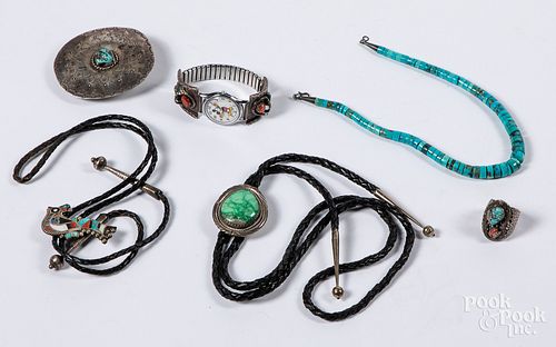 Six pieces of Native American Indian jewelry