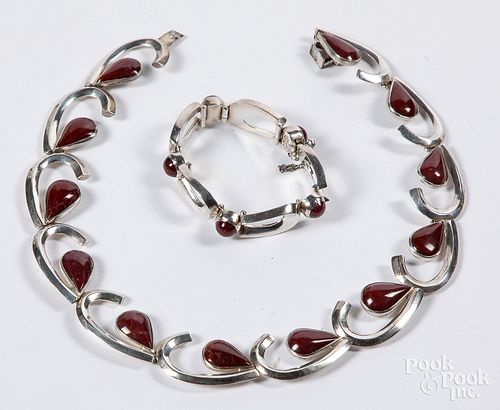 Mexican silver and hardstone necklace & bracelet