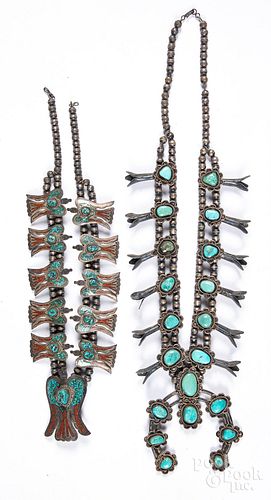 Two Navajo Indian silver and turquoise necklaces