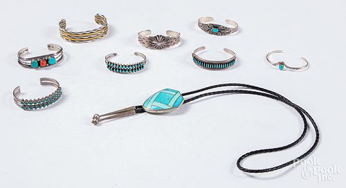 Nine pieces of southwestern Indian jewelry