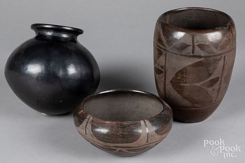 Native American Indian blackware pottery vessels