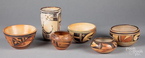 Six Native American Hopi pottery vessels
