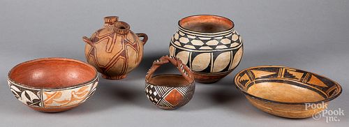 Five pieces of Pueblo Indian pottery
