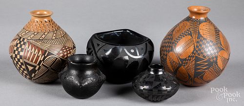 Five southwestern Indian pottery vessels
