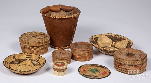 Nine Native American Indian baskets