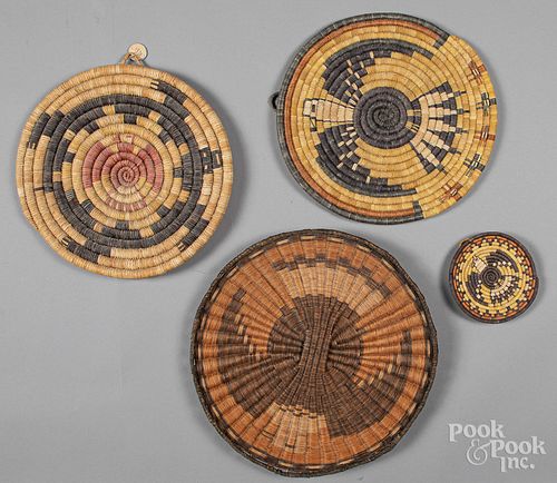 Four Hopi Indian basketry plaques