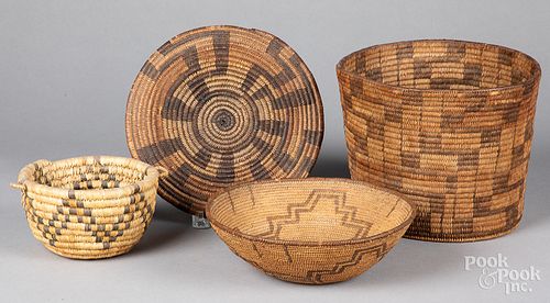 Four southwestern Indian coiled baskets