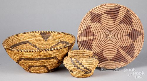 Three Papago Indian coiled baskets