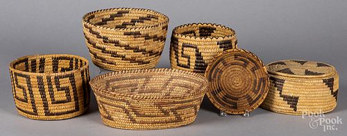 Six vintage Papago coiled baskets