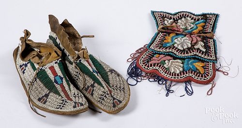 Pair of Plains Indian beaded moccasins