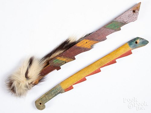 Two plains Indians painted quirt handles