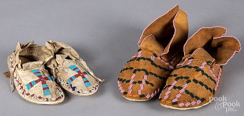 Two pair of beaded Sioux Indian moccasins