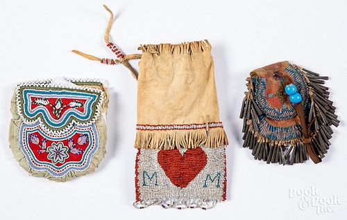 Three Native American Indian beaded bags