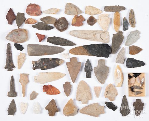 Fifty prehistoric flint spear and arrowheads