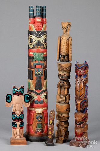 Northwest Coast Indian carved and painted totems