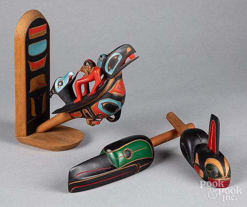 Northwest Coast Indian carved and painted rattles