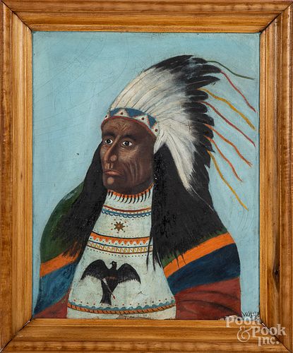 Oil on canvas portrait of a Native American India