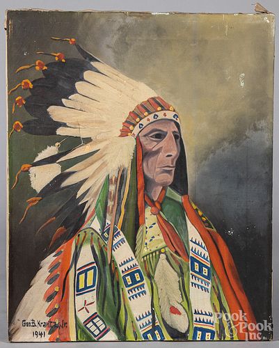 Oil on canvas portraits of Native American chiefs