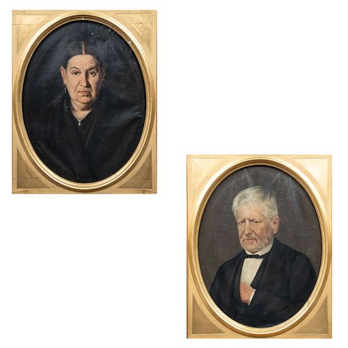 Anónimo. Retratos de dama y caballero. Óleo sobre tela. Enmarcados. 50 x 60 cm.