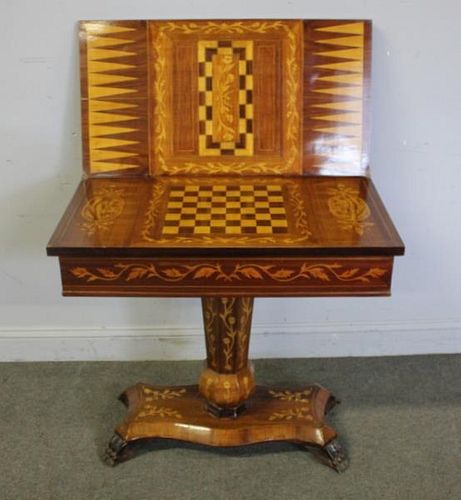 19th C. Continental Marquetry Inlaid Game Table.