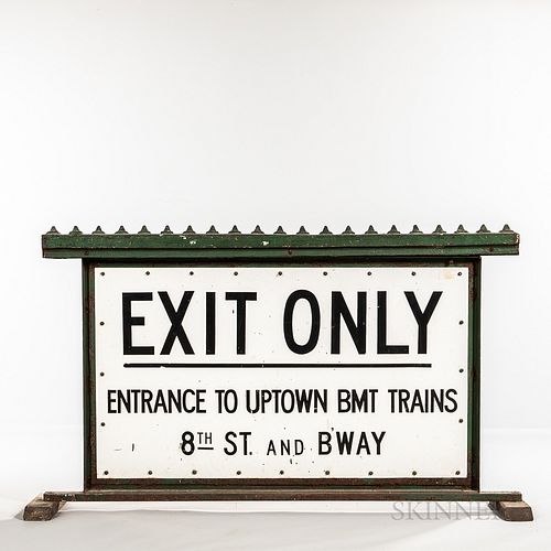 Large Two-sided Cast Iron and Painted Tin New York City Subway "Exit Only" Sign