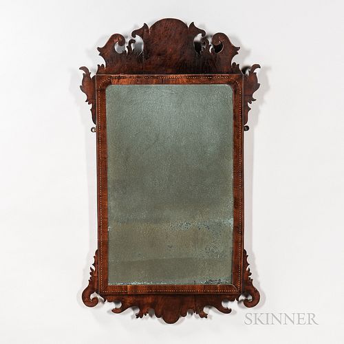 Mahogany Veneer Inlaid Scroll-frame Mirror