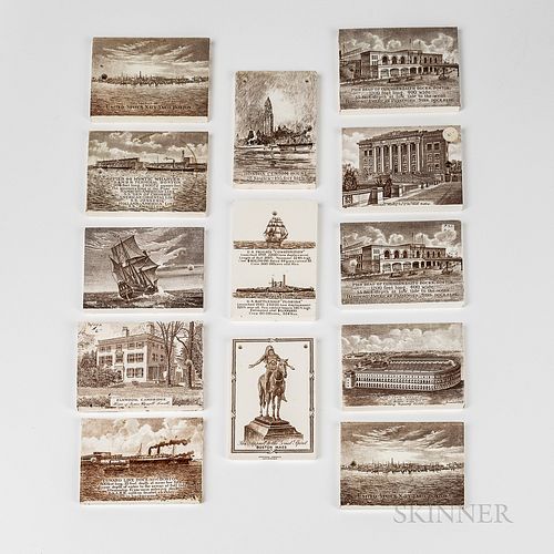 Thirteen Wedgwood Boston Transfer-decorated Calendar Tiles