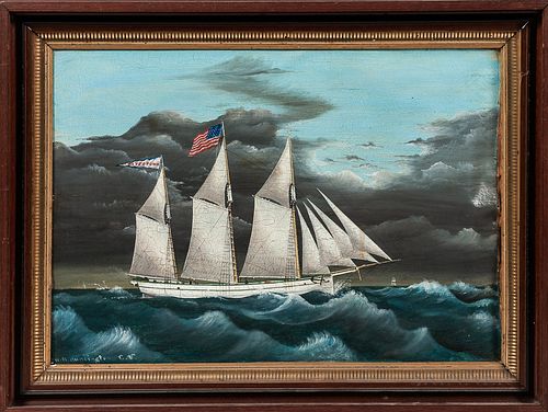 American School, Late 19th Century      Portrait of the Three-masted Vessel Watertown