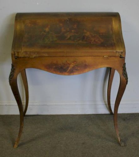 Vernis Martin Paint Decorated & Bombe French Desk.