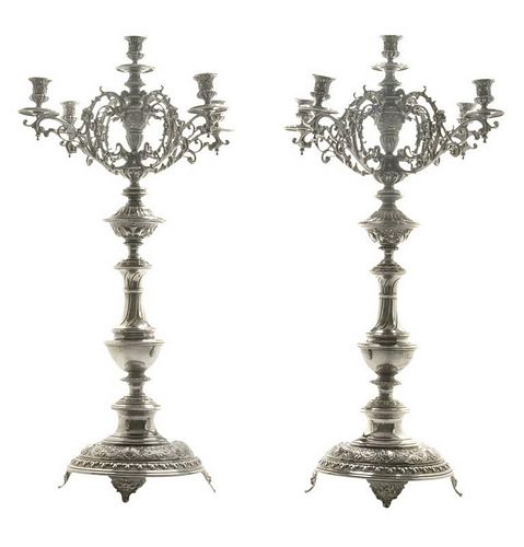 Pair Ornate Silver-Plated Five-Cup
