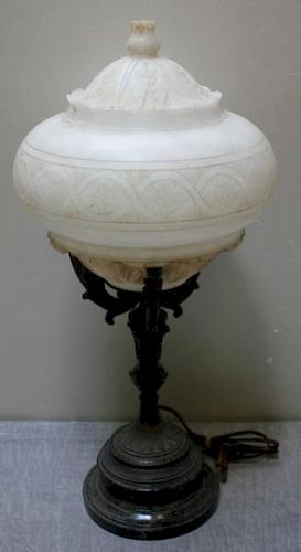 Metal Table Lamp with Alabaster Shade.