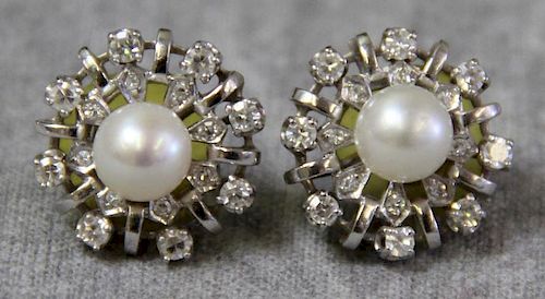 JEWELRY. Pair of 14kt White Gold, Pearl and