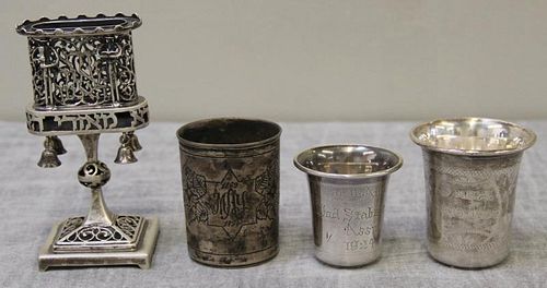 JUDAICA. Assorted Group of Silver Items.