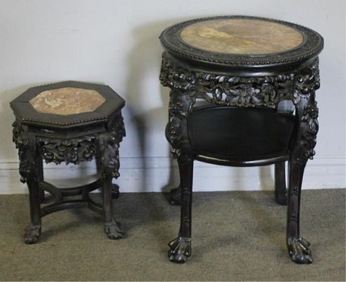 Two Highly Carved Asian Hardwood Tables.