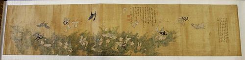Chinese Scroll with Butterflies and Calligraphy.