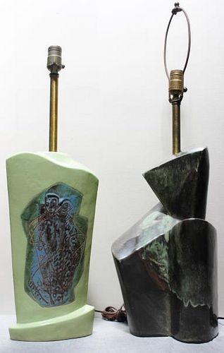 Midcentury Pair of C & G Ceramic Lamps.