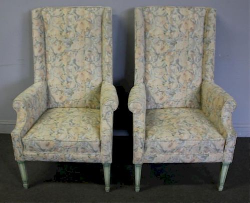 Pair of Vintage High Back Upholstered Chairs.