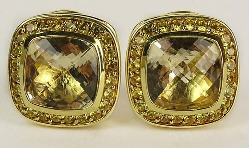 Pair of David Yurman 18 Karat Yellow Gold, Yellow Diamond and Citrine Earrings
