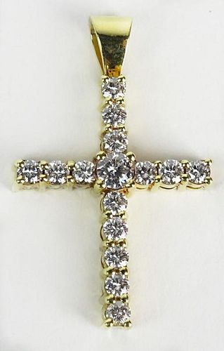 Lady's Mayor's Jewelers approx. 1.65 Carat Round Cut Diamond and 18 Karat Yellow Gold Cross Pendant