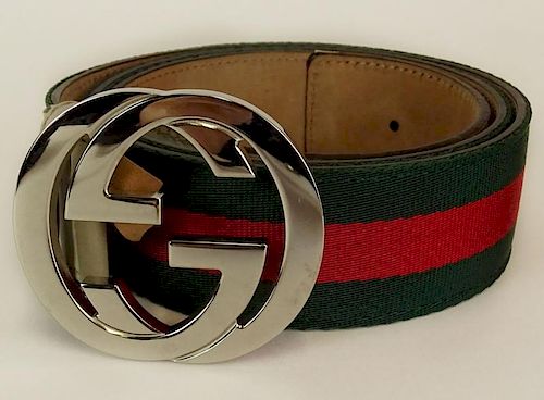 Men's Vintage Gucci Leather and Fabric Belt