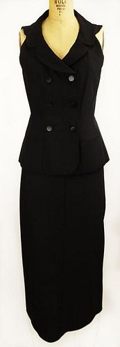 From a Palm Beach Socialite, A Retro Chanel 2 Piece Black Wool Blend Suit