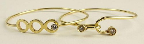 Two (2) Vintage Lady's 14 Karat Yellow Gold and Diamond Bangle Bracelets