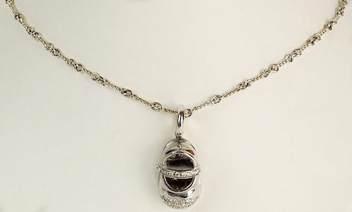 Aaron Basha 18 Karat White Gold and .30 Carat Diamond Baby Shoe Pendant Necklace