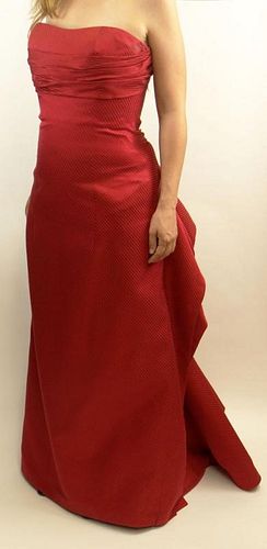 Retro Carolina Herrera Strapless Ruffle-Back Red Silk Gown