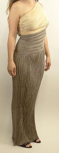 Retro Mary McFadden Pleated One Shoulder Full Length Dress