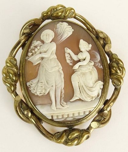 Victorian Carved Shell Cameo and Gold Filled Brooch